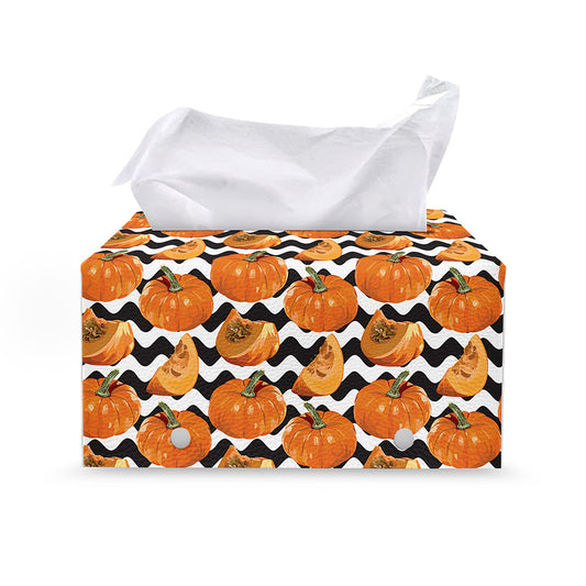 Wave Pumpkin Pattern Print Leather Tissue Box Cover