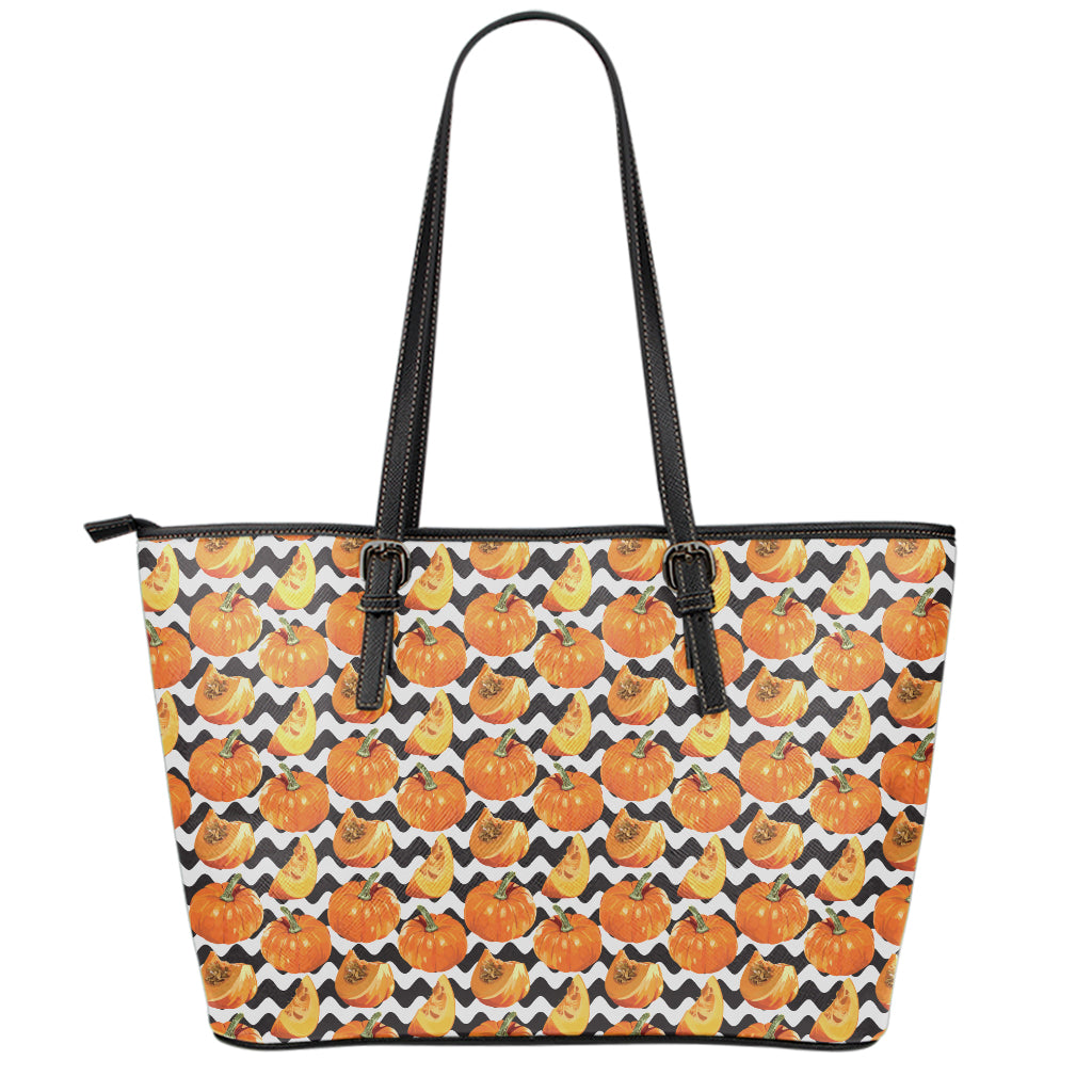 Wave Pumpkin Pattern Print Leather Tote Bag