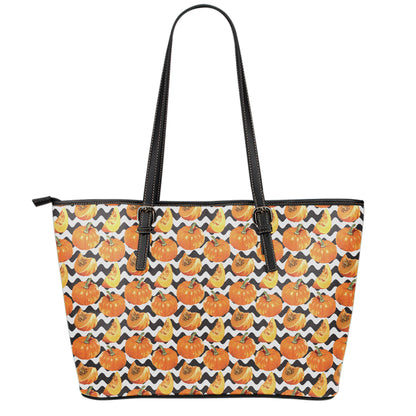 Wave Pumpkin Pattern Print Leather Tote Bag