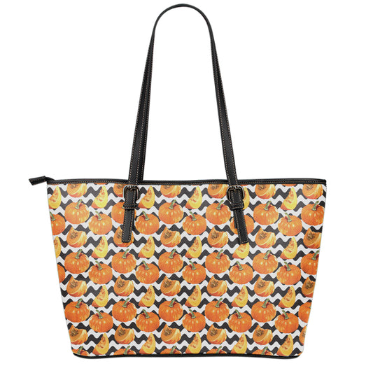 Wave Pumpkin Pattern Print Leather Tote Bag