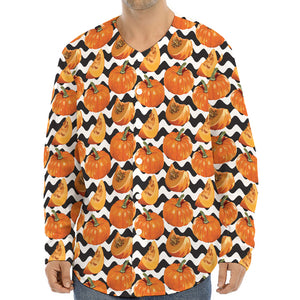 Wave Pumpkin Pattern Print Long Sleeve Baseball Jersey