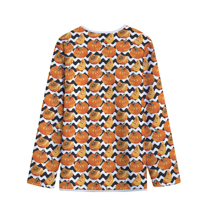Wave Pumpkin Pattern Print Long Sleeve Short Coat