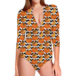 Wave Pumpkin Pattern Print Long Sleeve Swimsuit