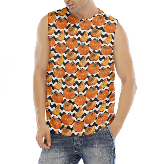 Wave Pumpkin Pattern Print Men's Fitness Tank Top