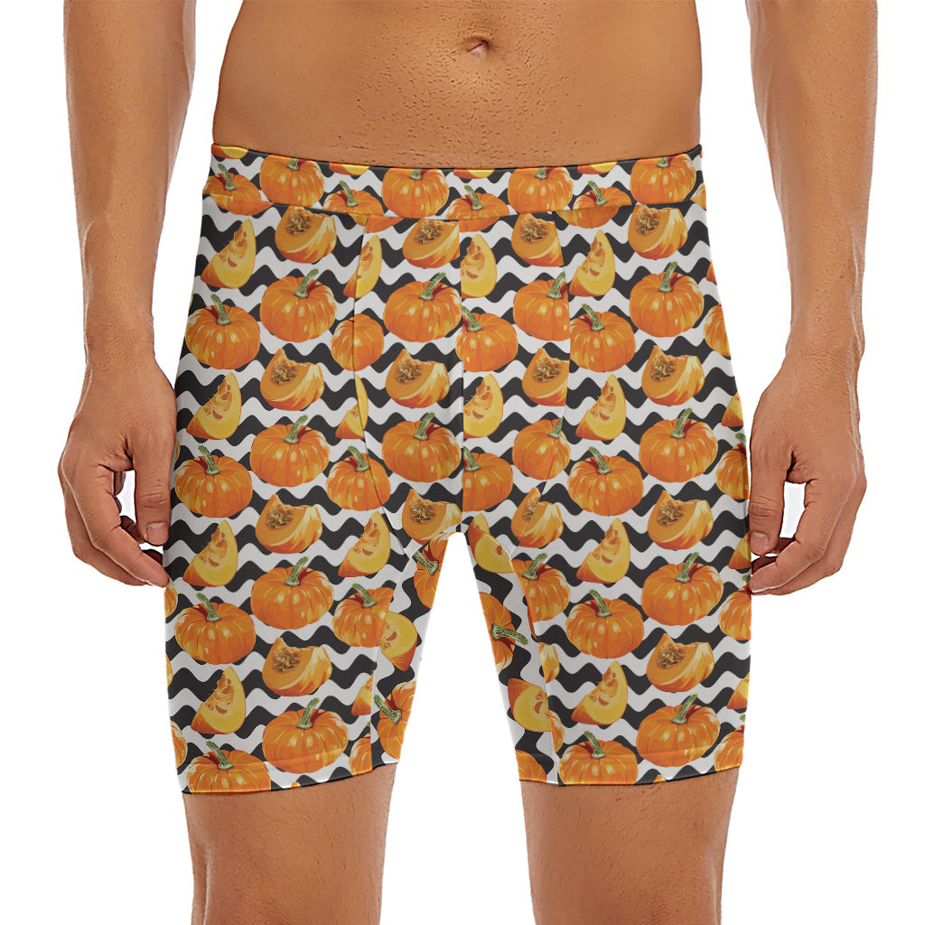 Wave Pumpkin Pattern Print Men's Long Boxer Briefs