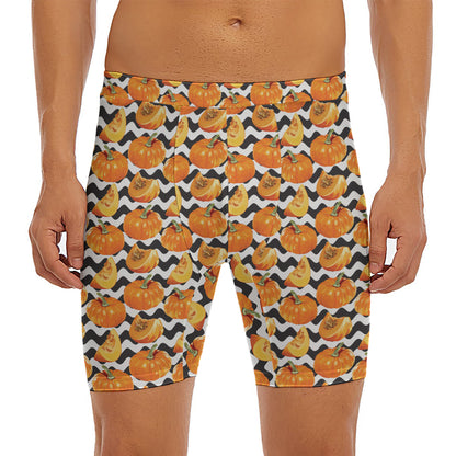 Wave Pumpkin Pattern Print Men's Long Boxer Briefs