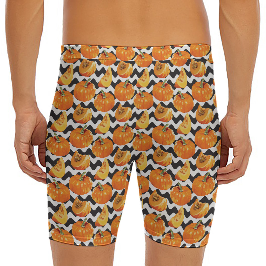 Wave Pumpkin Pattern Print Men's Long Boxer Briefs