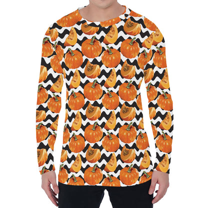 Wave Pumpkin Pattern Print Men's Long Sleeve T-Shirt
