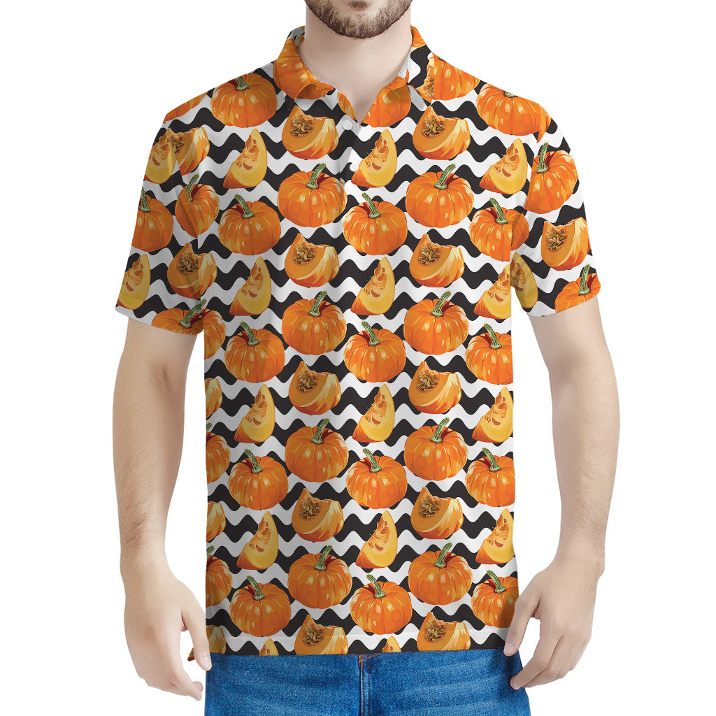 Wave Pumpkin Pattern Print Men's Polo Shirt