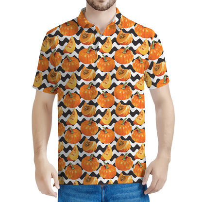 Wave Pumpkin Pattern Print Men's Polo Shirt