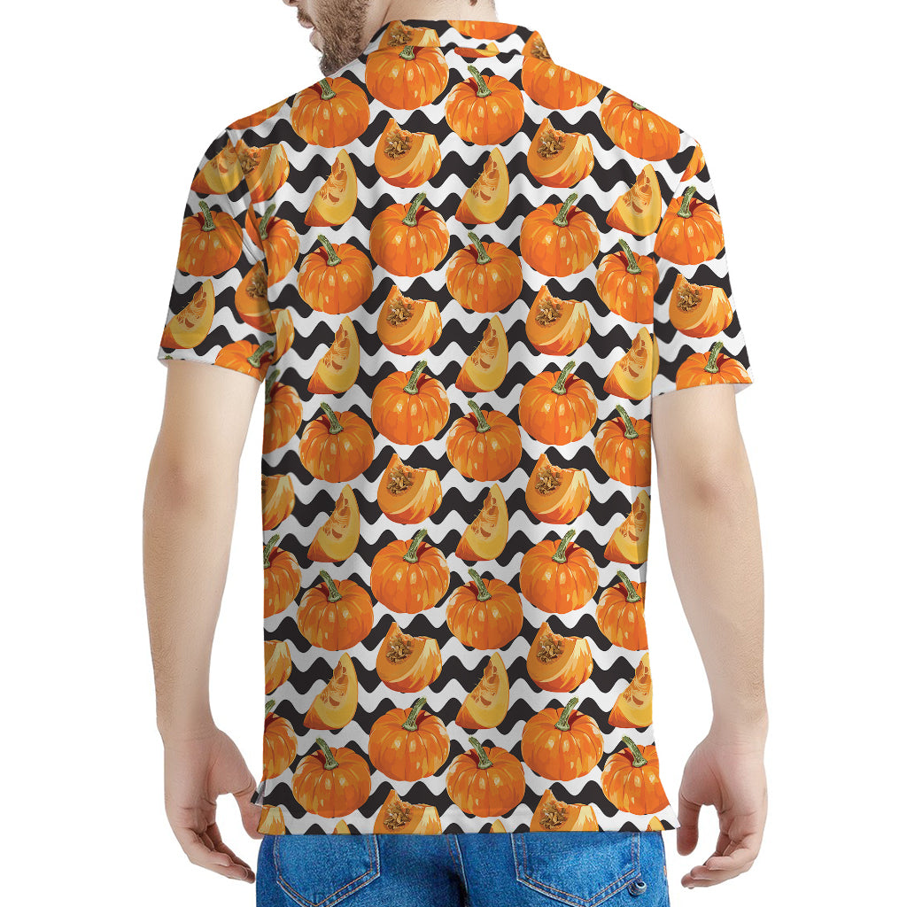 Wave Pumpkin Pattern Print Men's Polo Shirt