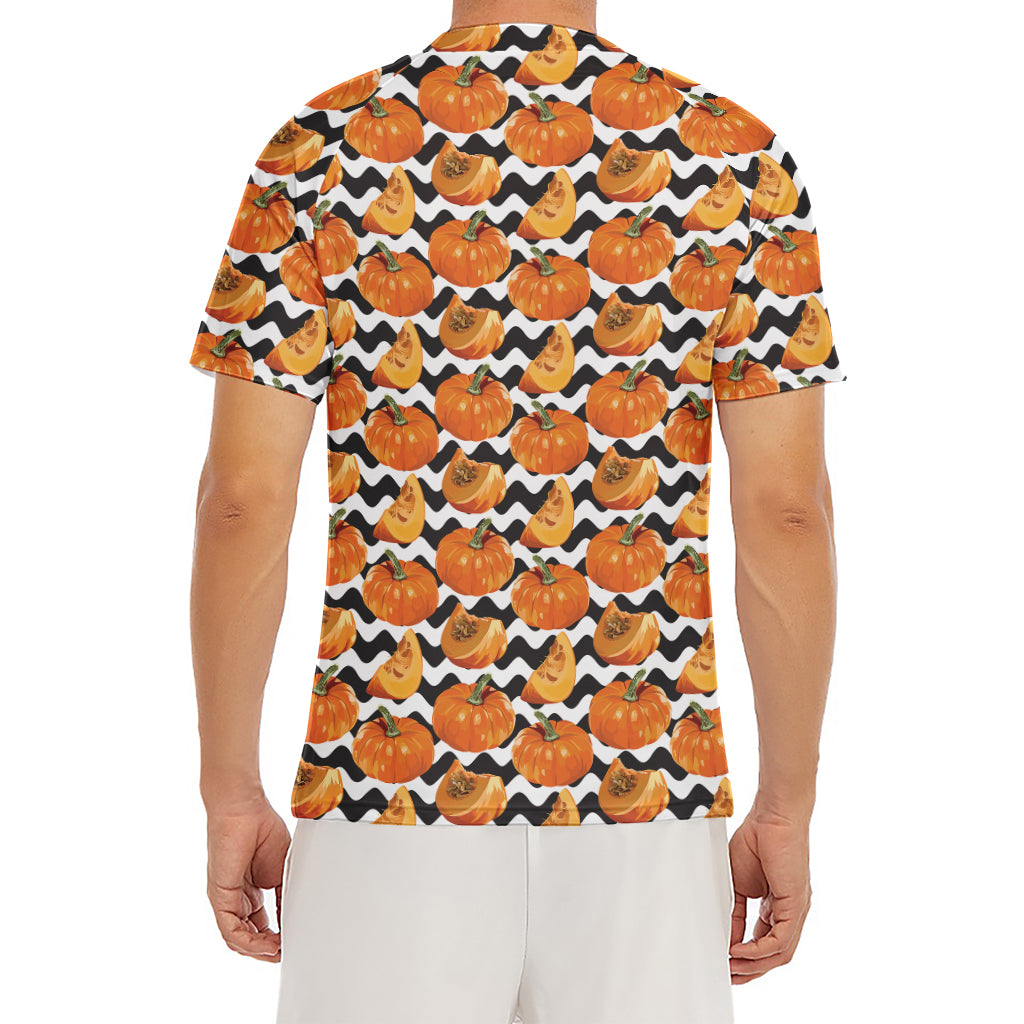 Wave Pumpkin Pattern Print Men's Short Sleeve Rash Guard