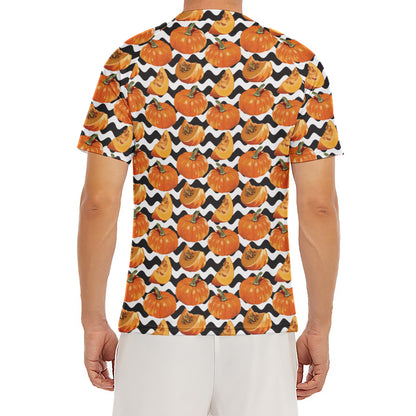 Wave Pumpkin Pattern Print Men's Short Sleeve Rash Guard