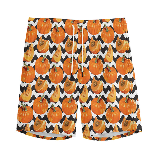 Wave Pumpkin Pattern Print Men's Sports Shorts