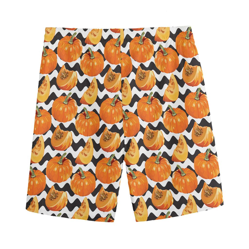 Wave Pumpkin Pattern Print Men's Sports Shorts