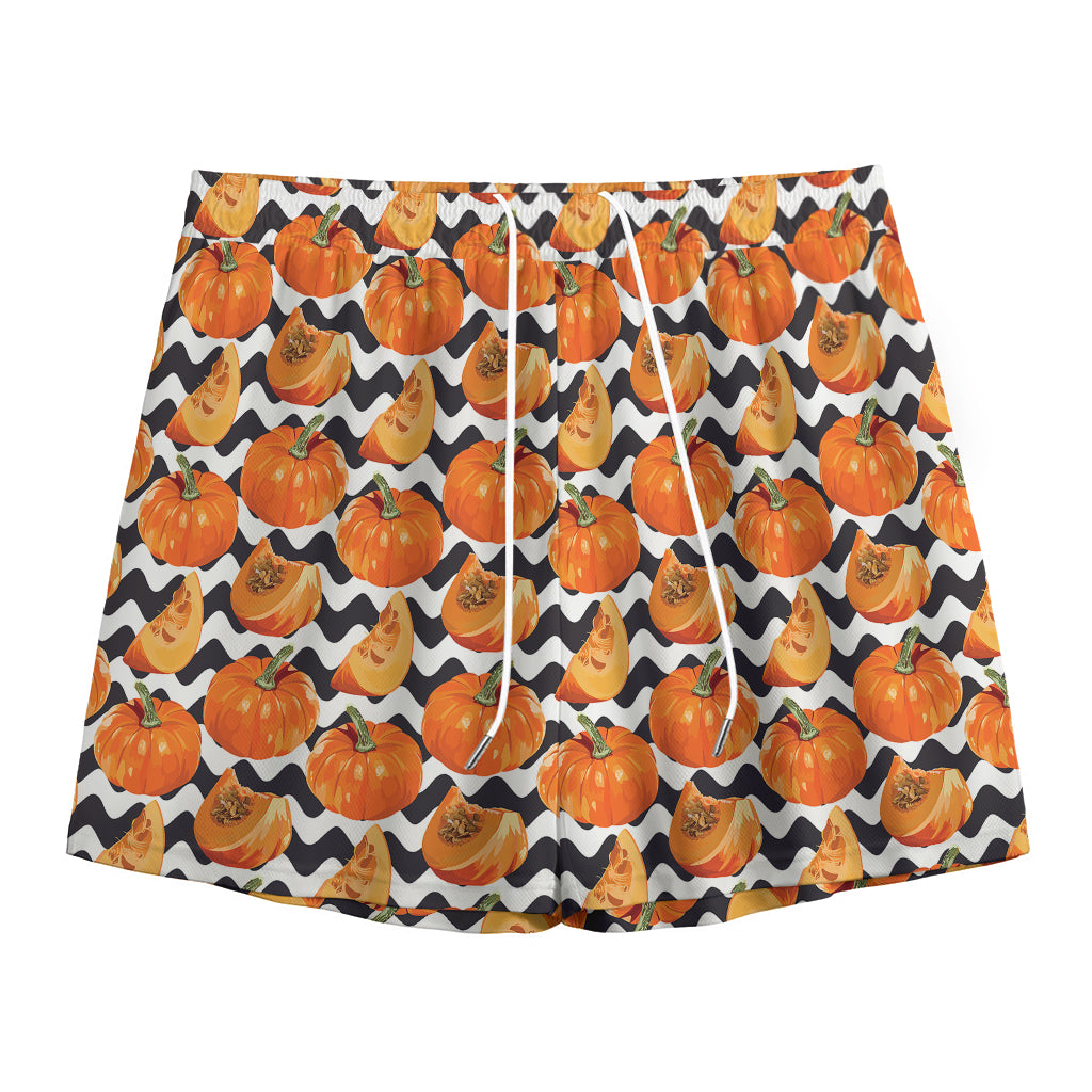 Wave Pumpkin Pattern Print Mesh Shorts