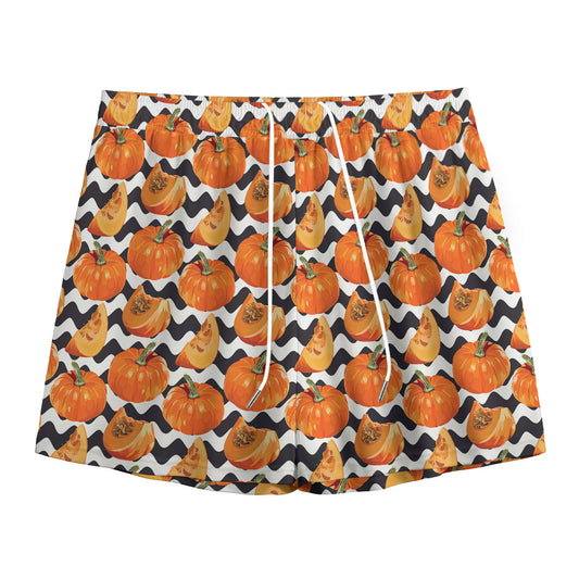 Wave Pumpkin Pattern Print Mesh Shorts