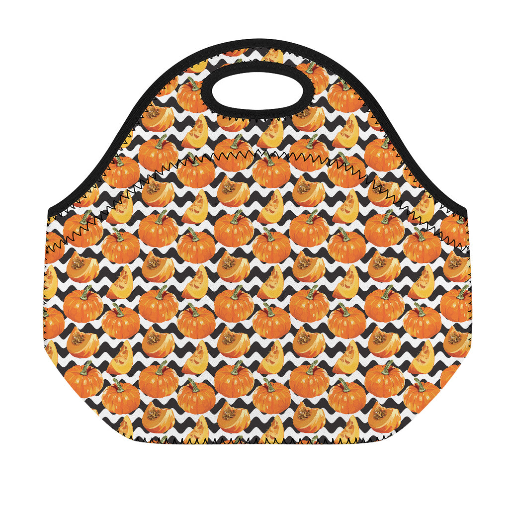 Wave Pumpkin Pattern Print Neoprene Lunch Bag