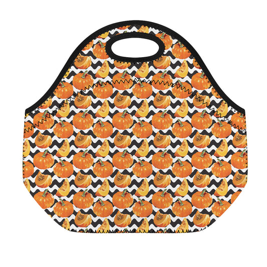Wave Pumpkin Pattern Print Neoprene Lunch Bag