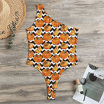 Wave Pumpkin Pattern Print One Shoulder Bodysuit
