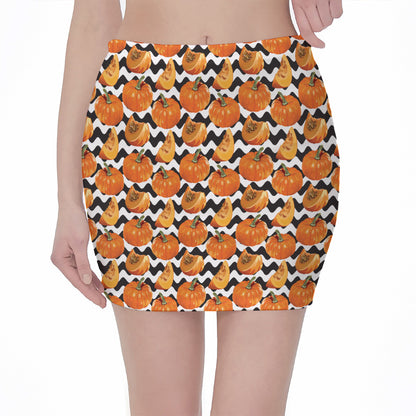 Wave Pumpkin Pattern Print Pencil Mini Skirt