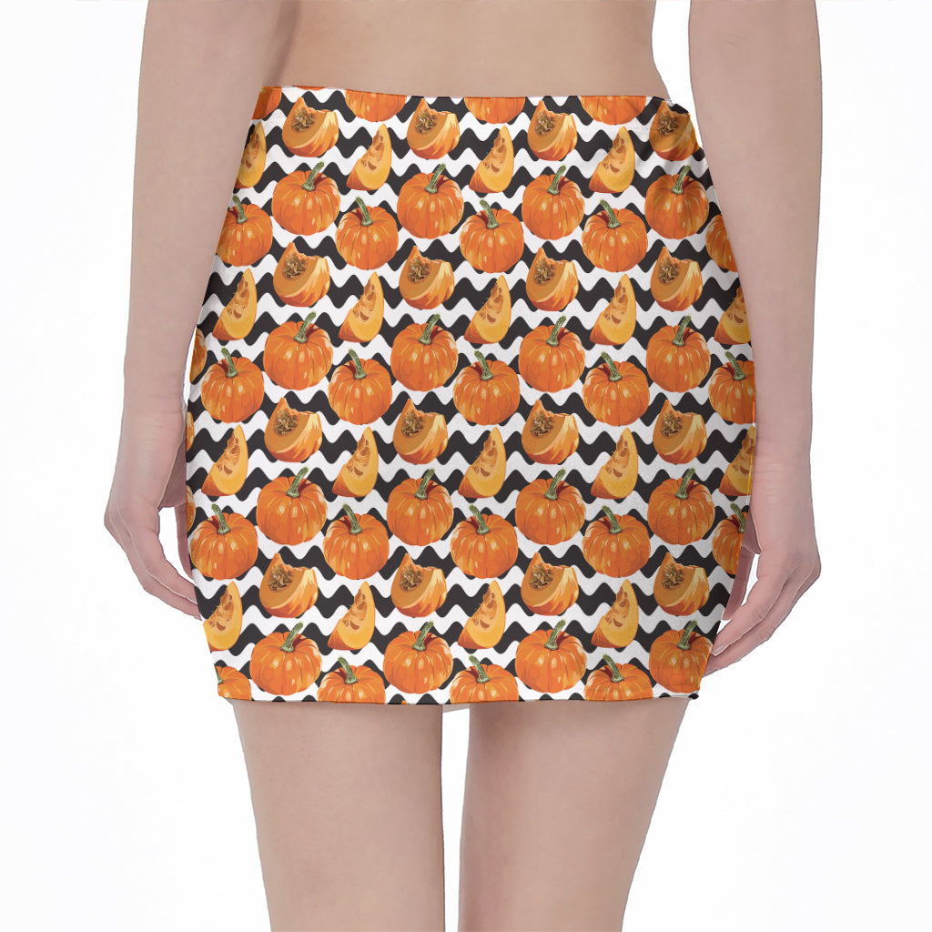 Wave Pumpkin Pattern Print Pencil Mini Skirt