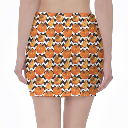 Wave Pumpkin Pattern Print Pencil Mini Skirt