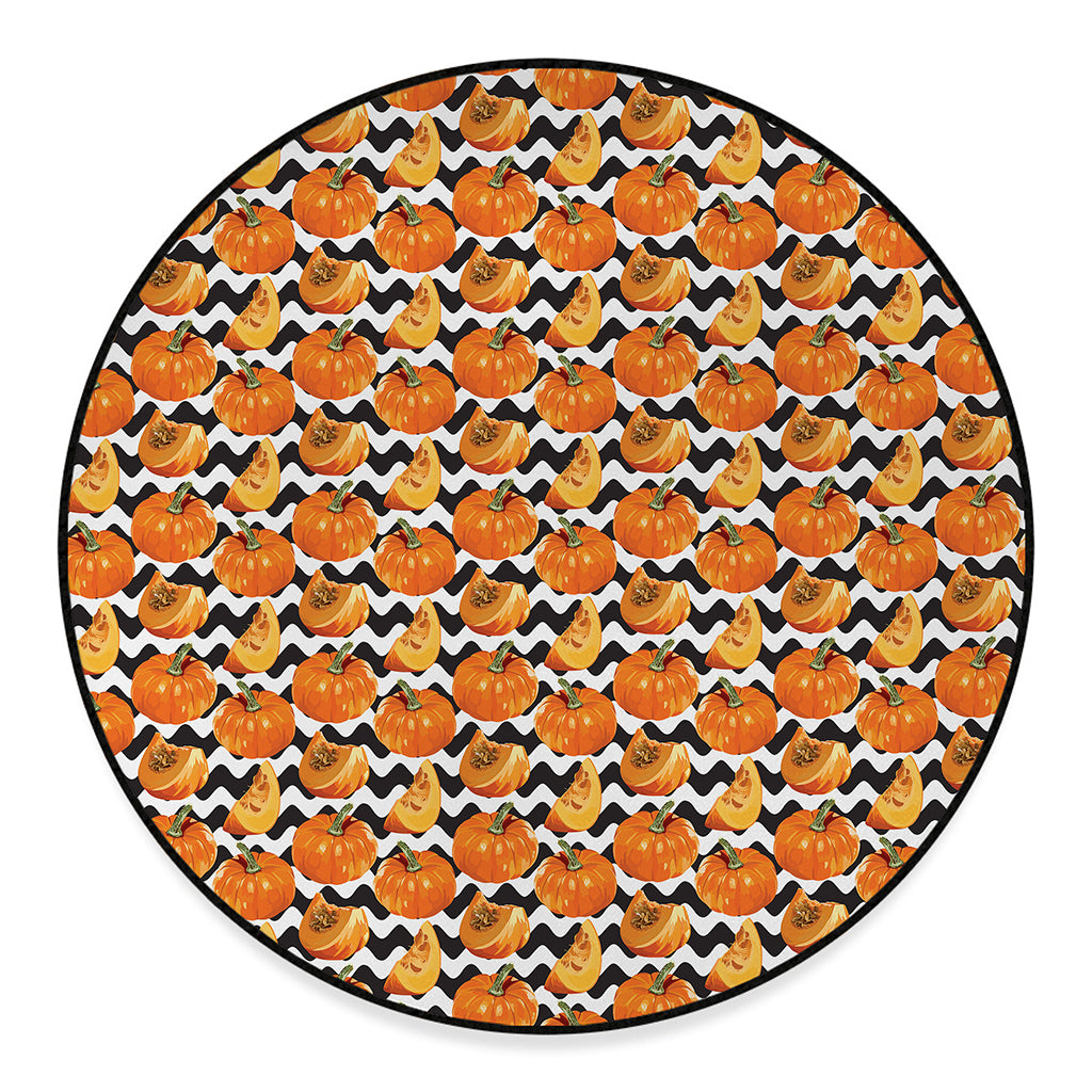 Wave Pumpkin Pattern Print Round Floor Mat
