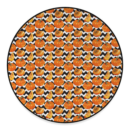 Wave Pumpkin Pattern Print Round Floor Mat
