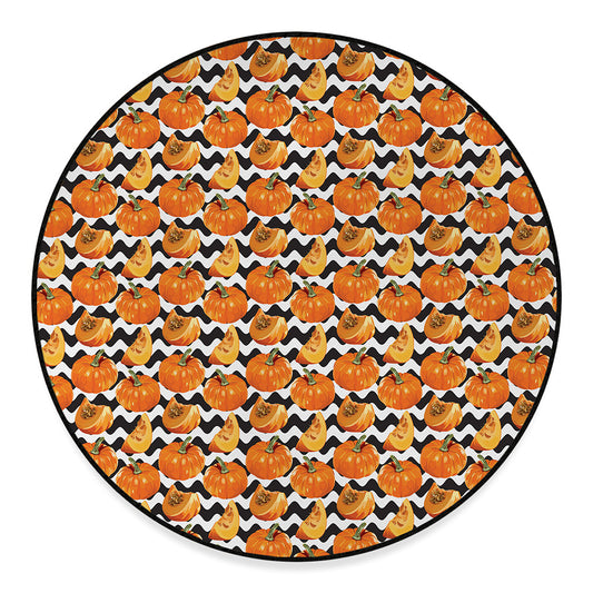 Wave Pumpkin Pattern Print Round Floor Mat