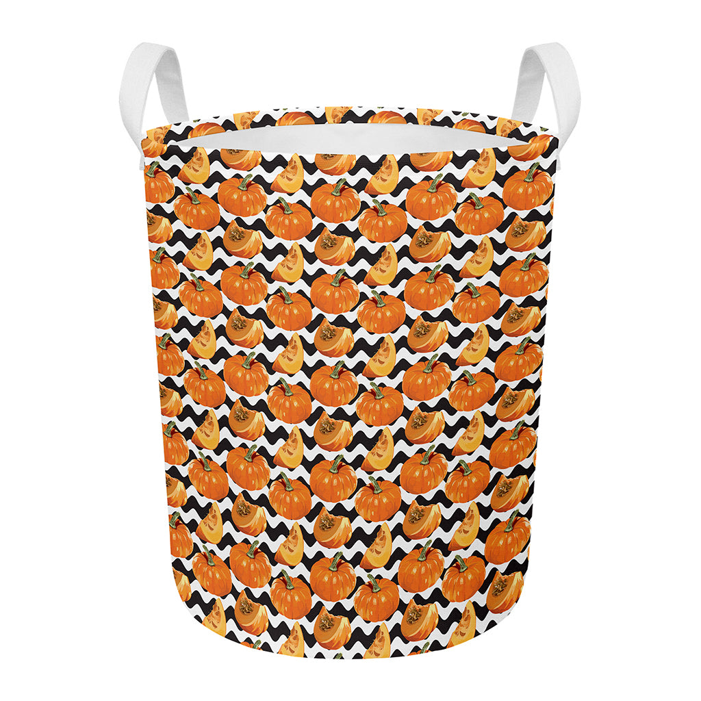 Wave Pumpkin Pattern Print Round Laundry Basket