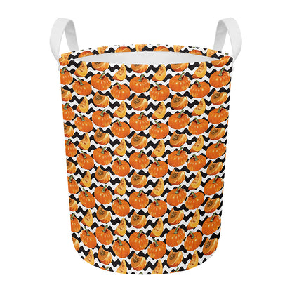 Wave Pumpkin Pattern Print Round Laundry Basket