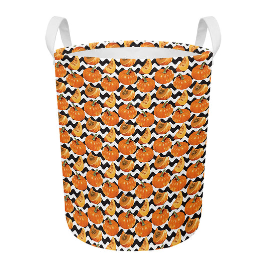 Wave Pumpkin Pattern Print Round Laundry Basket