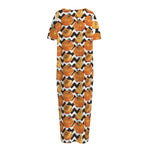 Wave Pumpkin Pattern Print Short Sleeve Long Nightdress