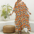Wave Pumpkin Pattern Print Silk V-Neck Kaftan Dress