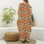 Wave Pumpkin Pattern Print Silk V-Neck Kaftan Dress