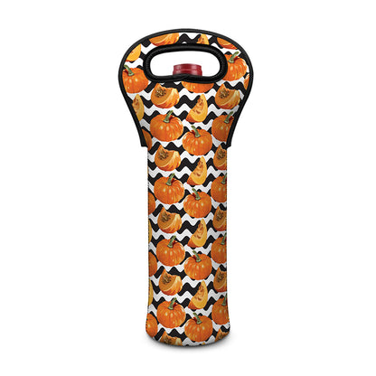 Wave Pumpkin Pattern Print Single Neoprene Wine Tote