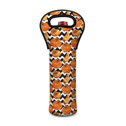 Wave Pumpkin Pattern Print Single Neoprene Wine Tote
