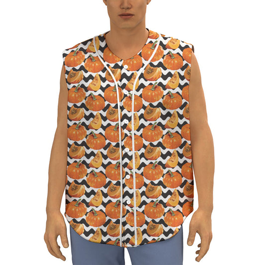 Wave Pumpkin Pattern Print Sleeveless Baseball Jersey