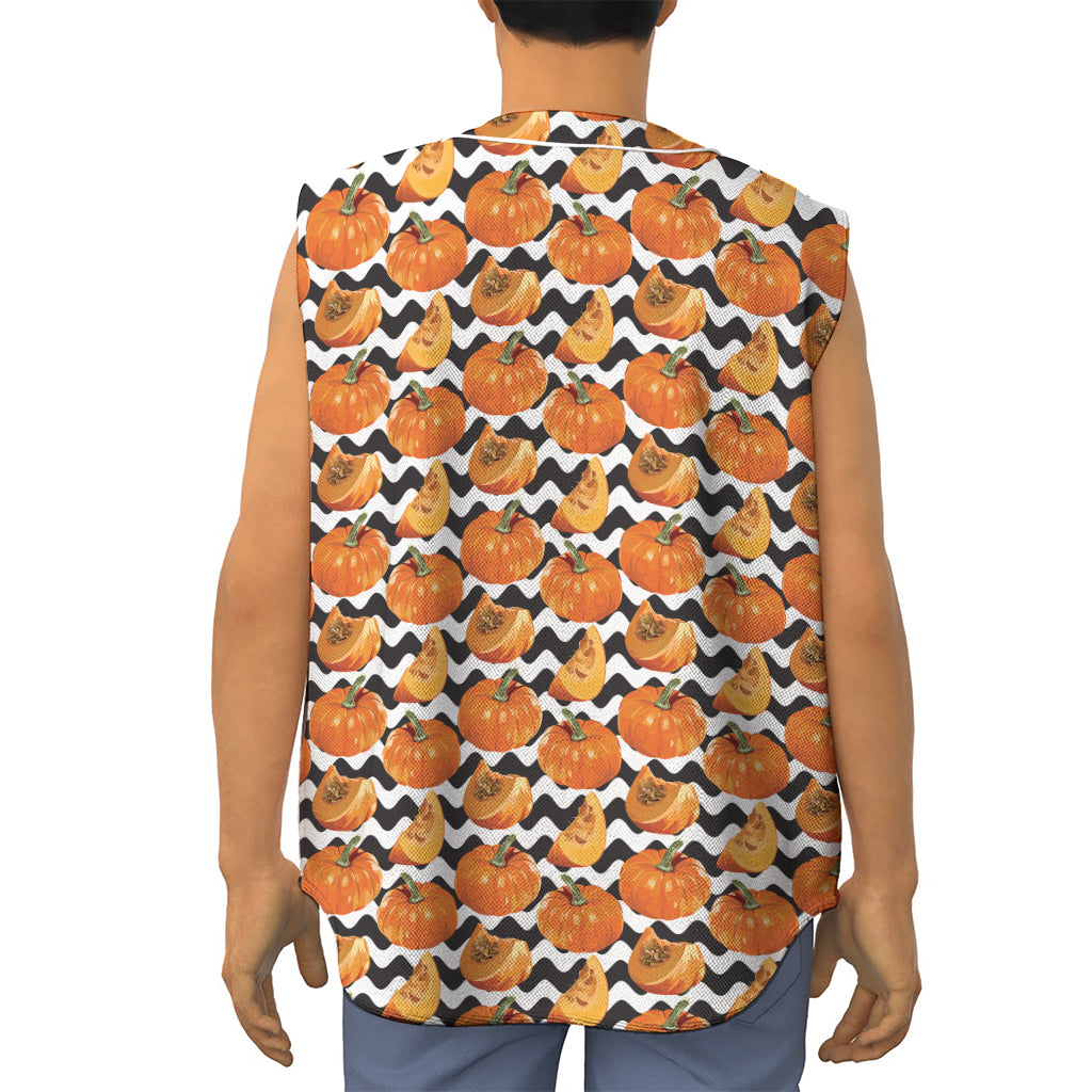 Wave Pumpkin Pattern Print Sleeveless Baseball Jersey