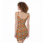 Wave Pumpkin Pattern Print Sleeveless Bodycon Dress