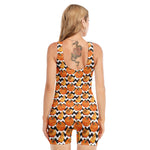Wave Pumpkin Pattern Print Sleeveless One Piece Swimsuit