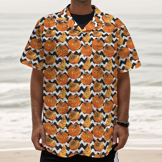 Wave Pumpkin Pattern Print Textured Short Sleeve Shirt