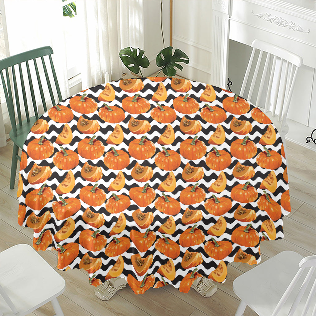 Wave Pumpkin Pattern Print Waterproof Round Tablecloth