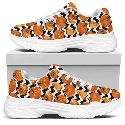 Wave Pumpkin Pattern Print White Chunky Shoes