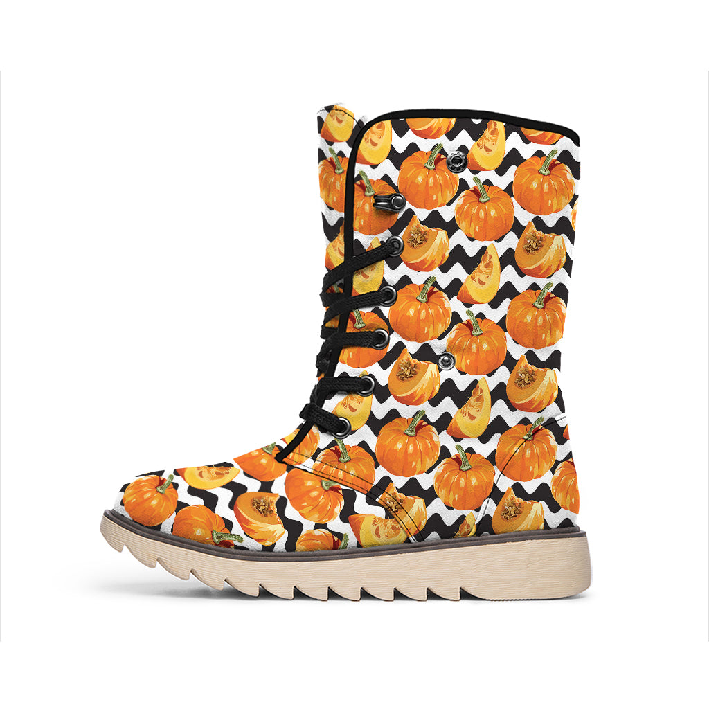 Wave Pumpkin Pattern Print Winter Boots