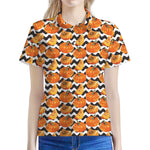 Wave Pumpkin Pattern Print Women's Polo Shirt