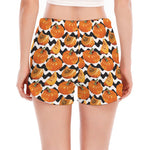 Wave Pumpkin Pattern Print Women's Split Running Shorts