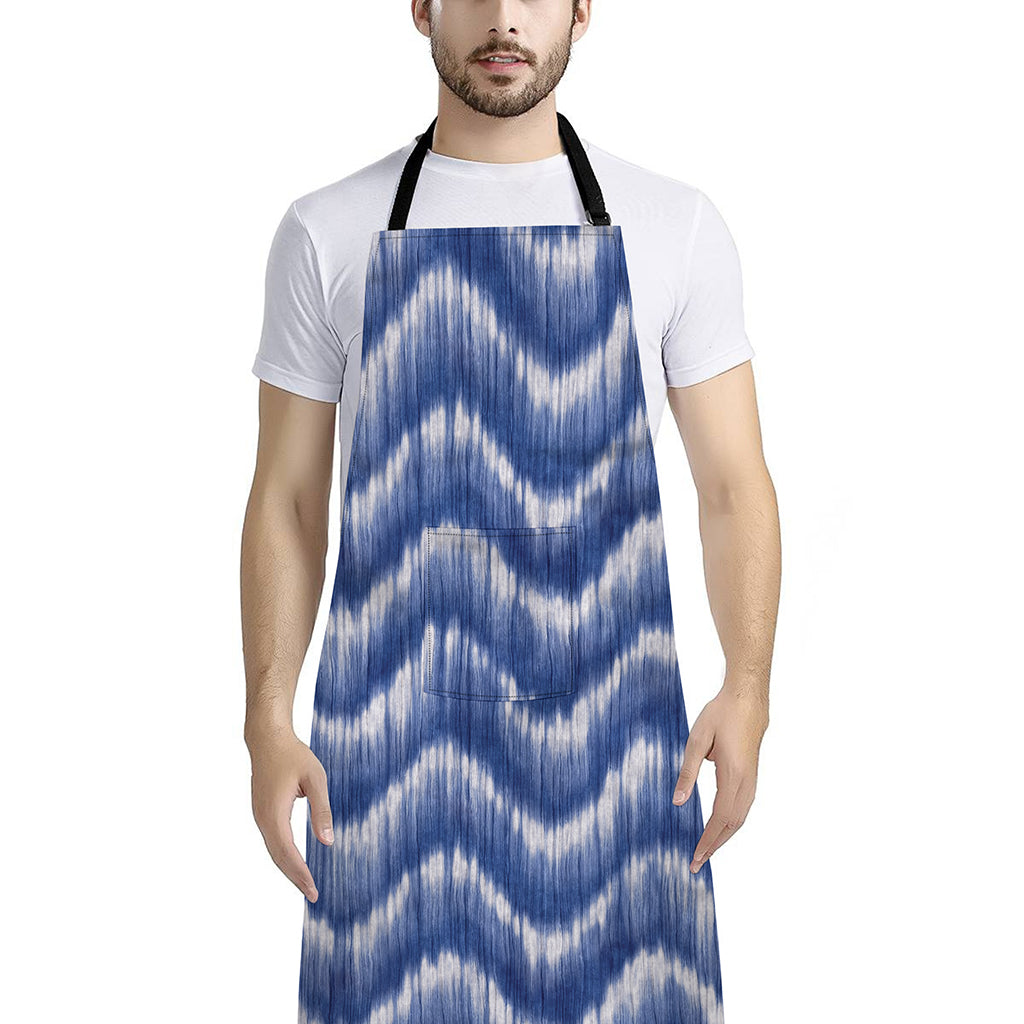 Wavy Shibori Pattern Print Bib Apron With Pocket