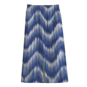 Wavy Shibori Pattern Print Cotton Front Slit Maxi Skirt